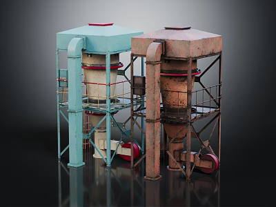 Industrial Processing Equipment With Blue And Brown Metal Frames Pipes And Platforms 3d model