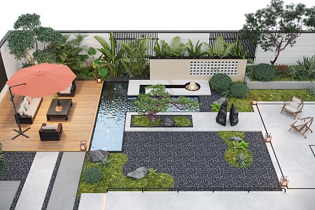 Courtyard Landscape Outdoor Sofa Flower Pool Landscape Plants Outdoor Lighting Waterscape 3d model