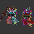 Two Purple and Red Robot Characters With Mechanical Armor And Weapons
