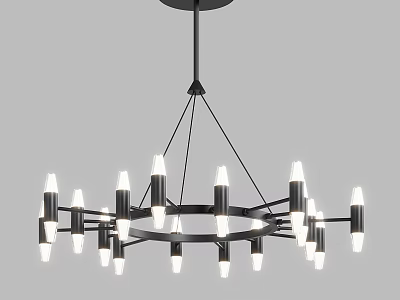Modern Black Metal Chandelier with Circular Frame and Candle Style LED Lights 3d model