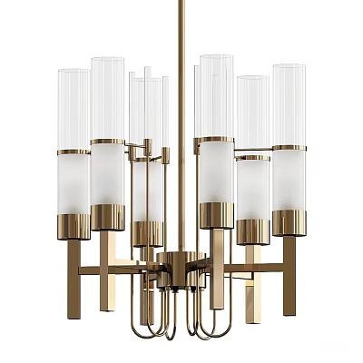 Elegant Modern Brass Chandelier Featuring Transparent Glass Tubes And White Shades 3d model