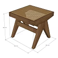 Wooden Stool With Square Seat And Woven Texture Crossed Legs Design