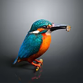 Vibrant Blue And Orange Kingfisher Perched On Branch Holding Prey In Its Beak