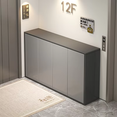 Entryway Hallway Interior Design With Gray Storage Cabinet And White Doormat 3d model
