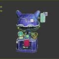 Purple Cat Ear Robot Character With Small Screens Tools Pink Apron And Colorful Accessories