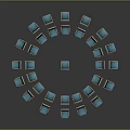 Modern Blue and Orange Chairs in Circular Arrangement With Small Center Table