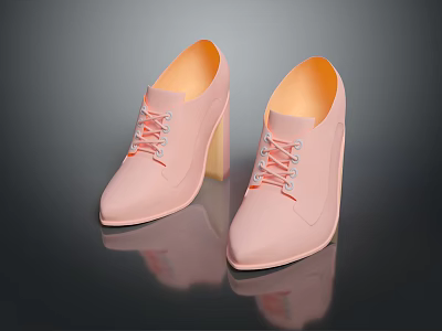 Fashionable Pink High Heel Shoes With Lace Up Design And Pointed Toe Wooden Heels 3d model
