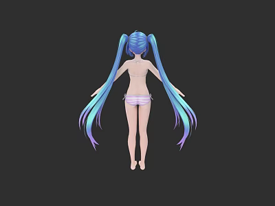 Game and Movie Female Character With Blue Gradient Twin Ponytails Back View 3d model