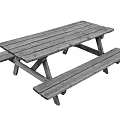 Rustic Wooden Outdoor Picnic Table With Attached Benches For Garden Use