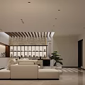 Modern Basement Living Room With White Sofa TV Wooden Ceiling And Green Plant