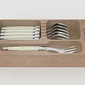 Wooden Box Tableware Set With White Handle Knives And Silver Forks Organized Storage