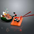 Fresh Fish Sushi On Wooden Cutting Board With Green Bowl And Chopsticks