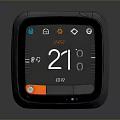 Smart Thermostat With Digital Display Screen Showing Temperature And Time In Square Design