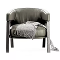 Elegant Luxury Green Leather Accent Chair With Wooden Frame And Knitted Throw