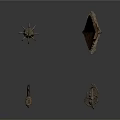 Ancient Metal Weapons Collection Featuring Axe Decorative Sword And Leaf Shaped Blade On White Background