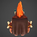 Tribal Warrior Character With Horned Helmet Flaming Red Crest Bone Decorations Brown Cape And Bandaged Legs