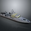 Modern Military Watercraft With Gray Hull Golden Windows And Radar Antenna Structure