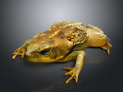 Golden Toad with Textured Skin and Large Eyes Sitting on Dark Background 3d model