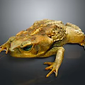 Golden Toad with Textured Skin and Large Eyes Sitting on Dark Background