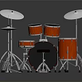 Shiny Red Drum Set Musical Instruments And Art Supplies With Metal Cymbals And Reflection
