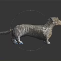 Detailed Woven Gray Dachshund Figurine With Blue Paws On Black Reflective Surface