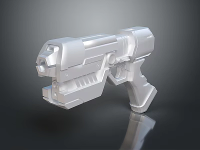 Futuristic Sci Fi Silver Pistol With Sleek Metallic Design And Ergonomic Grip 3d model