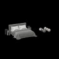 Modern Double Bed With Gray Bedding Headboard Cushions And Side Stools 3d model