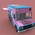 Pink Ice Cream Truck Featuring Star Decorations And Ice Cream Graphics With Open Serving Window