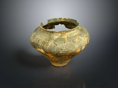Sculpture Carving Of Ancient Ceramic Jar With Broken Rim Textured Surface Patina 3d model