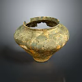Sculpture Carving Of Ancient Ceramic Jar With Broken Rim Textured Surface Patina