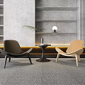 Brown And Beige Chairs With Small Round Table Gray Shelves Plant Lamp In Modern Space