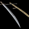 Antique Sword With Intricate Gold Patterned Scabbard And Ornate Metal Hilt Design