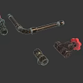 Rusty Metal Pipes And Valves With Red Handles On White Background