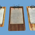 Three Wooden Clipboards With Metal Clips And Papers On Blue Background