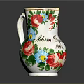 Decorative White Ceramic Vase With Red Blue Floral Pattern And Gold Rim