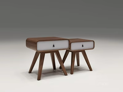 Set of Two Modern Wooden Bedside Tables With White Drawer Fronts And Tapered Legs 3d model