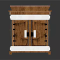 Vintage Wooden Cabinet With Double Doors And Ornate Metal Hardware Frame