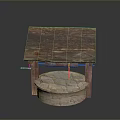 Traditional Stone Mill With Wooden Roof Circular Stone Base And Supports