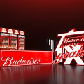 Budweiser Red Display Setup With Yeah Sign And Product Shelves 3d model