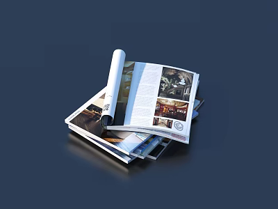 Open Magazines With Rolled Page Displaying Inner Pages And Text 3d model