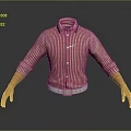 Red White Striped Collared Shirt With Button Front And Cuffed Sleeves 3d model