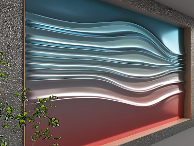 Modern Feature Wall With Wavy Three Dimensional Blue And Red Design 3d model