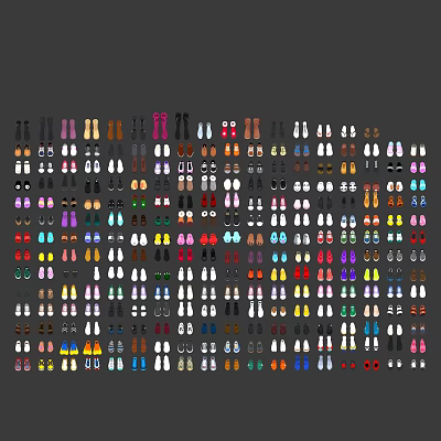 Assorted Colorful Fashionable Shoes Collection with Various Styles and Multiple Colors 3d model