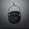 Traditional Metal Cooking Pot With Lid Handle Stand And Decorative Details