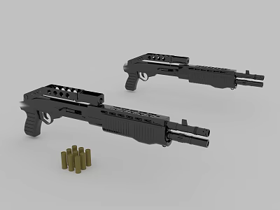 Black Tactical Rifles With Brass Bullets And Tactical Rail System Design 3d model