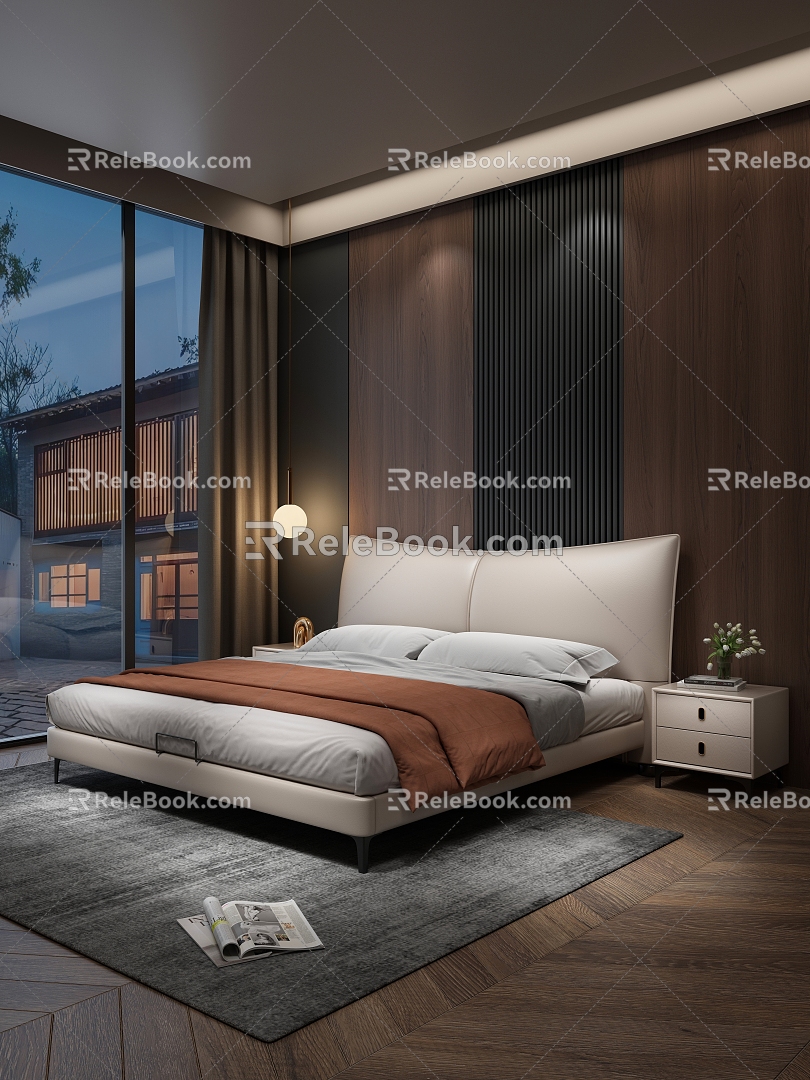 Simple Light Luxury Night View Double Bed 3d model