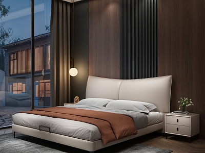 Simple Light Luxury Night View Double Bed 3d model