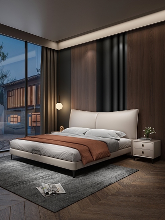 Simple Light Luxury Night View Double Bed 3d model