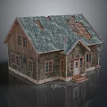 Abandoned Old House Featuring Damaged Roof Shingles Exposed Wooden Beams Weathered Siding and Debris
