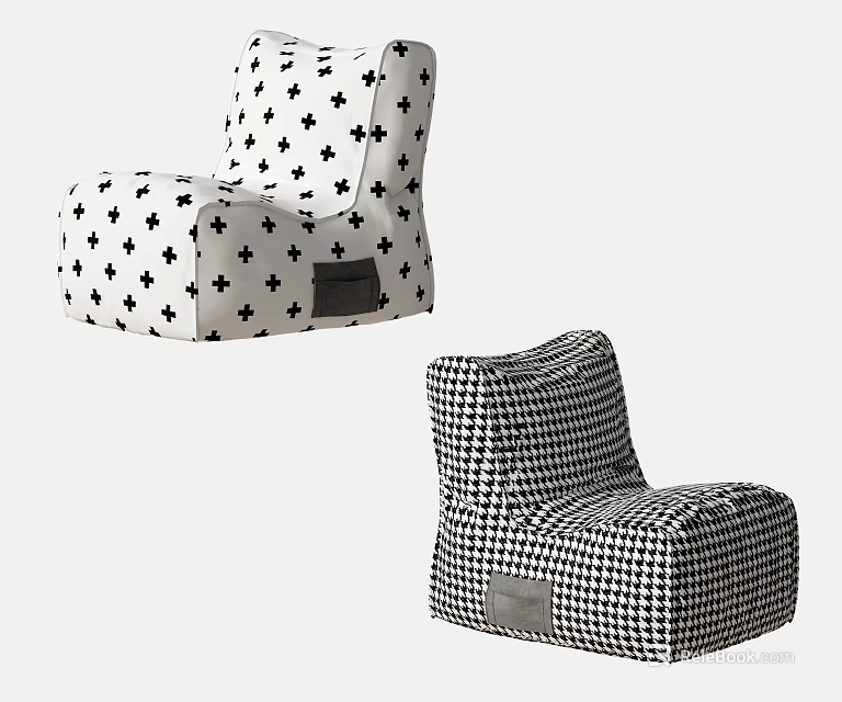 Stylish Single Sofa with Black Cross White and Black Houndstooth Patterns Design 3d model 